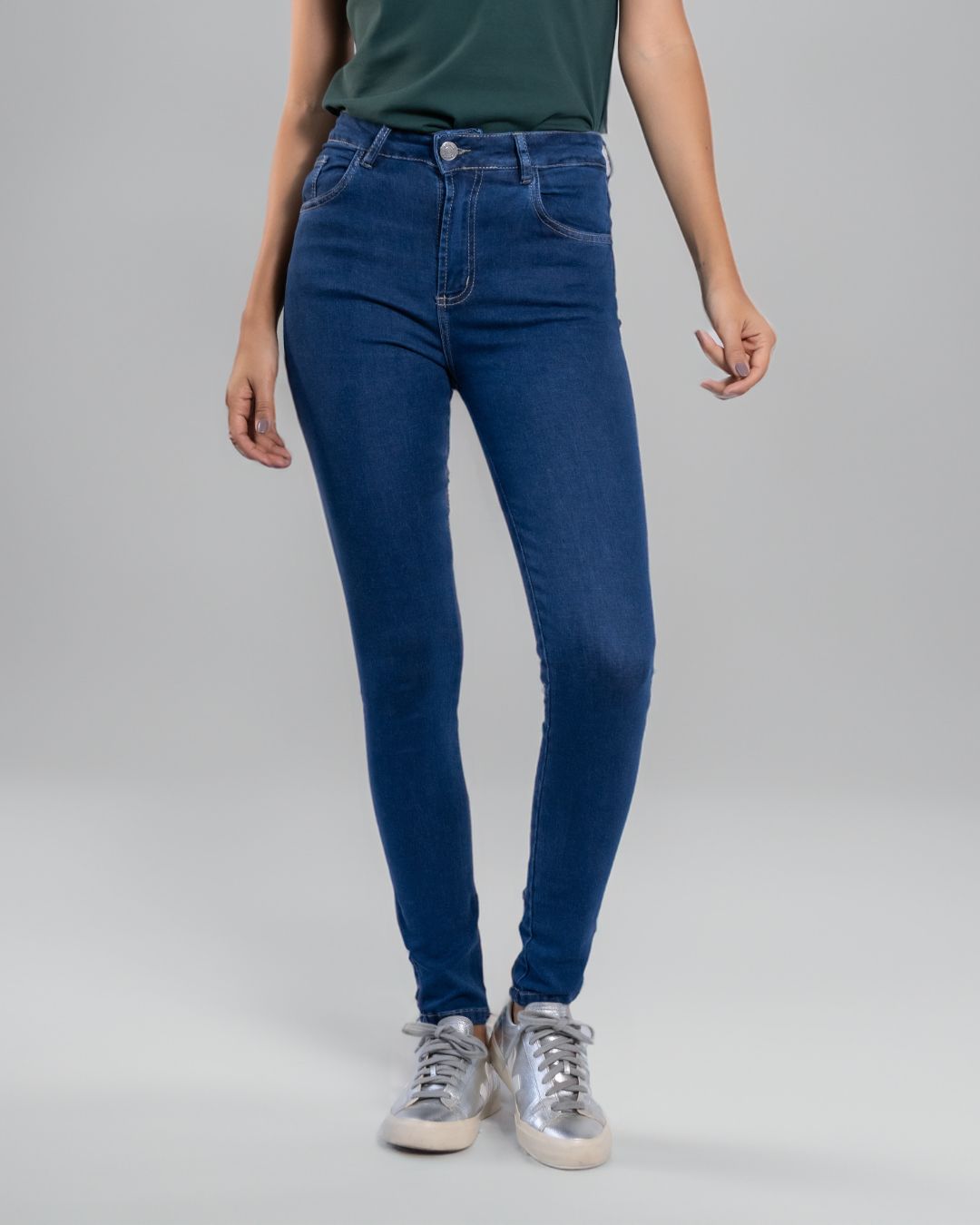 Navy Blue Skinny Elastic Jeans