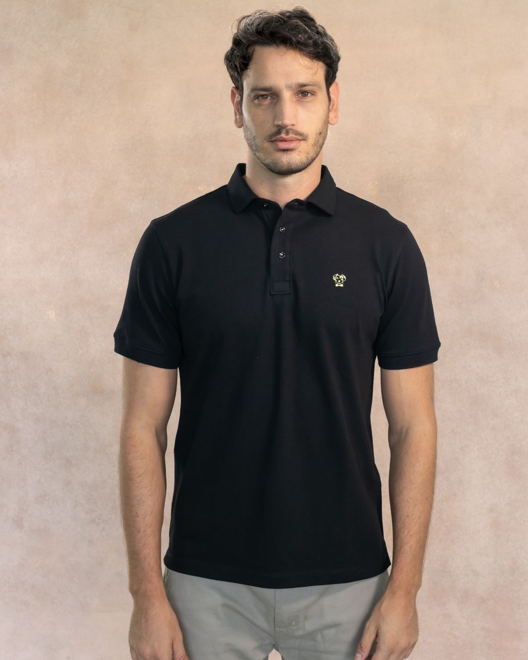 Stain-Resistant Polo with Rigid Collar, Black