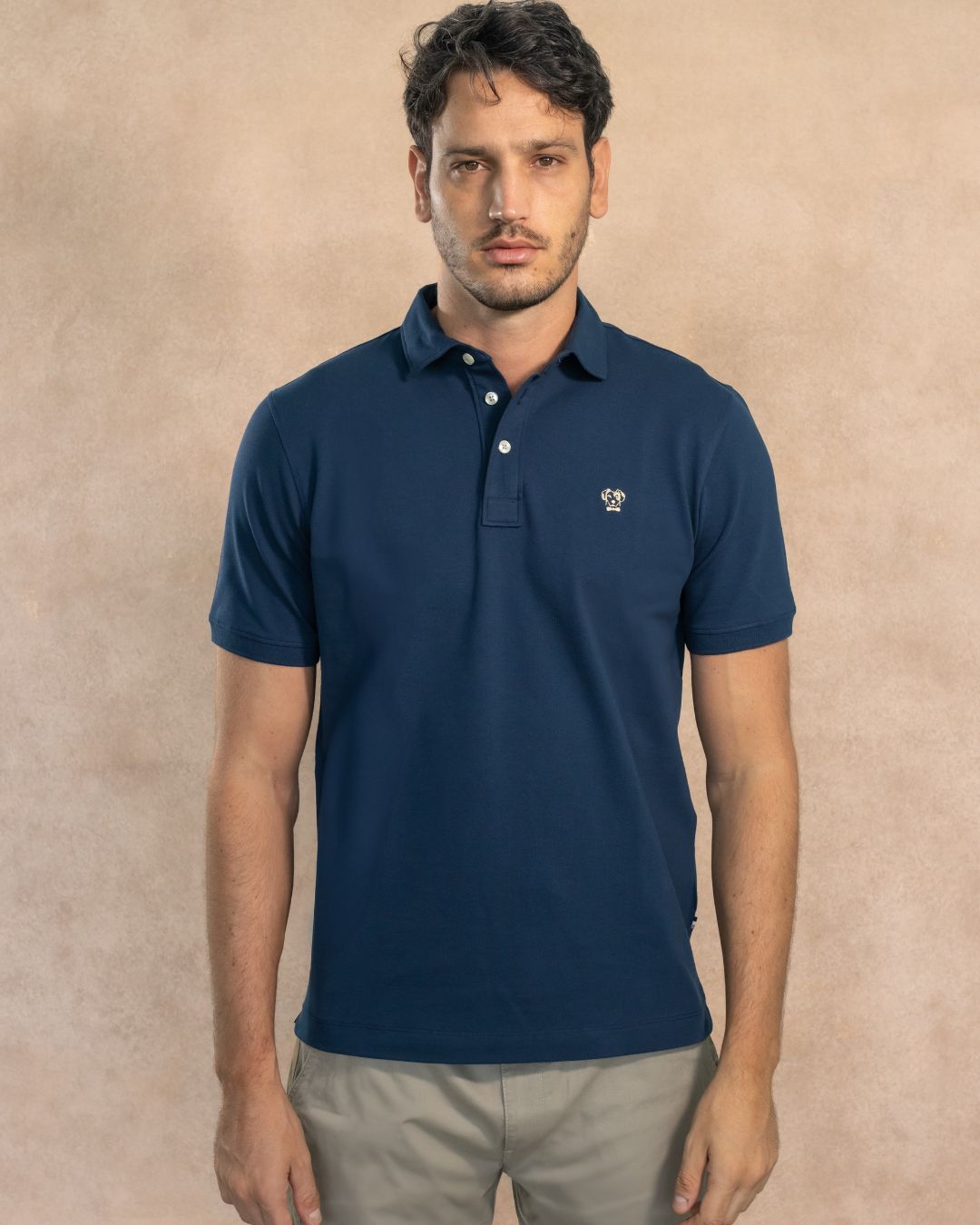 Stain-Resistant Polo with Rigid Collar Navy Blue