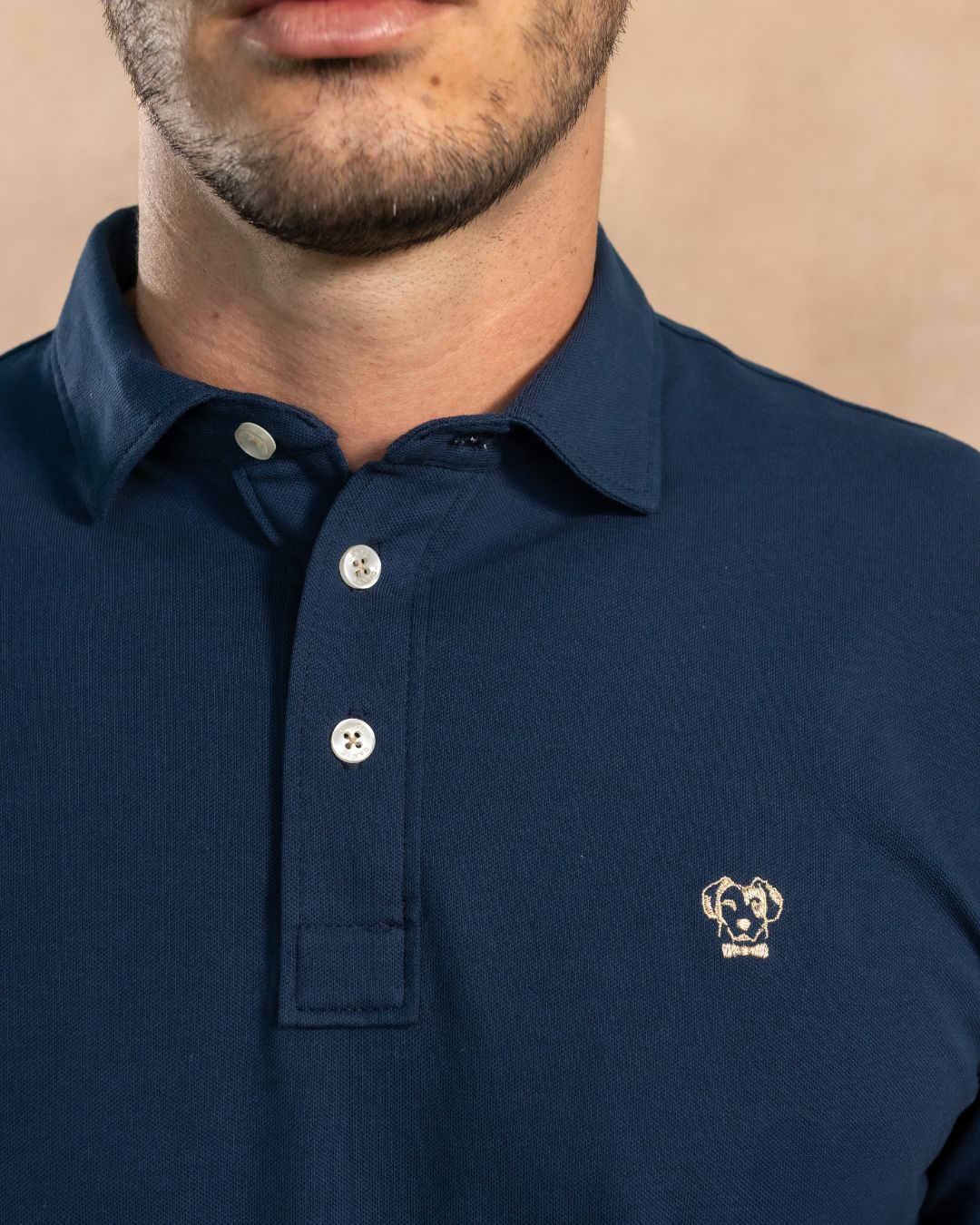 Stain-Resistant Polo with Rigid Collar Navy Blue
