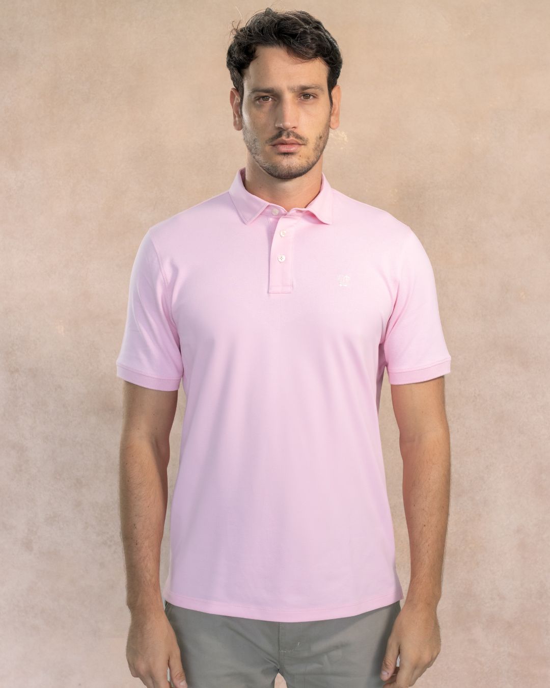 Stain-Resistant Polo with Rigid Collar Pink