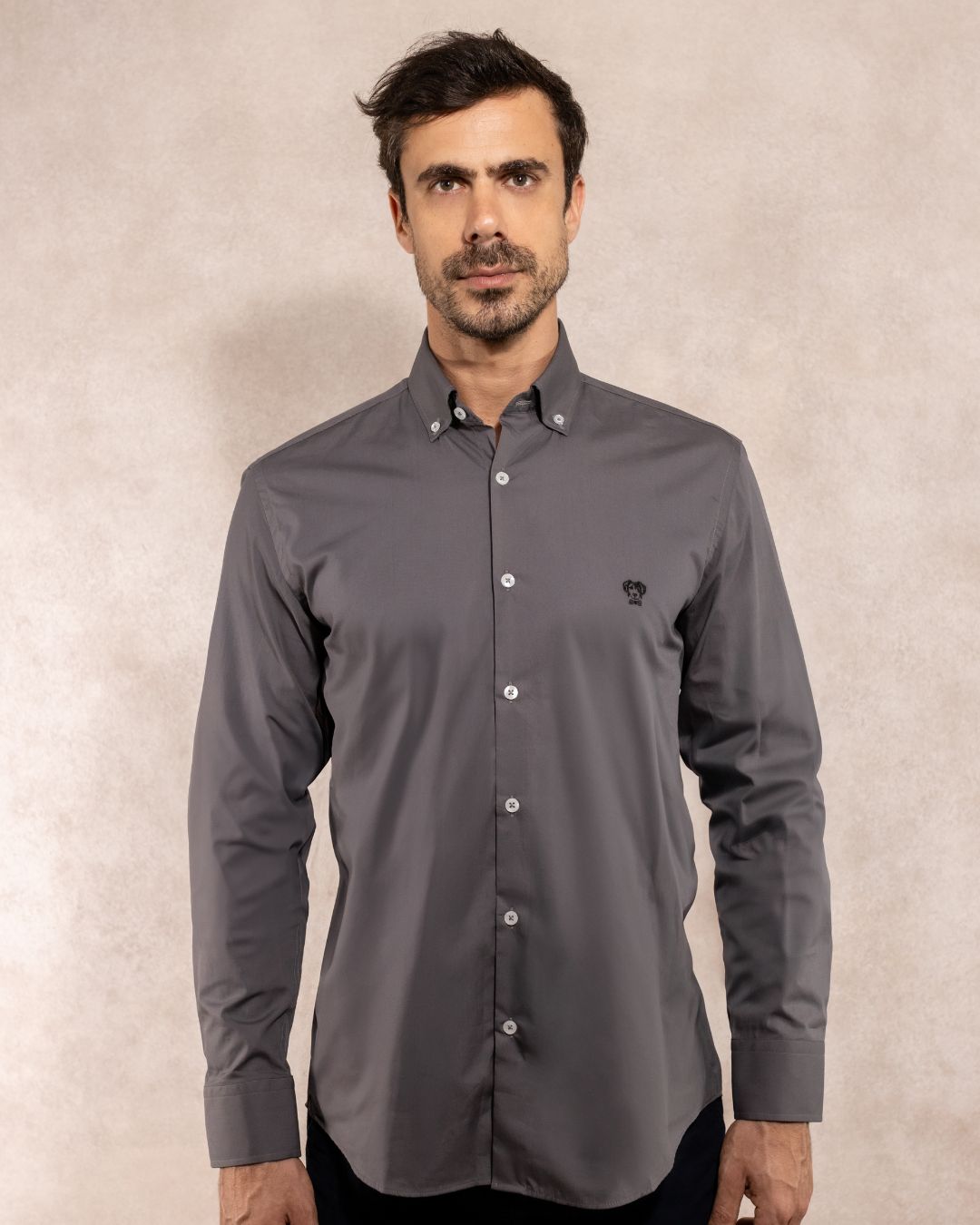 Dark Gray Poplin Stain Resistant Shirt Regular Fit