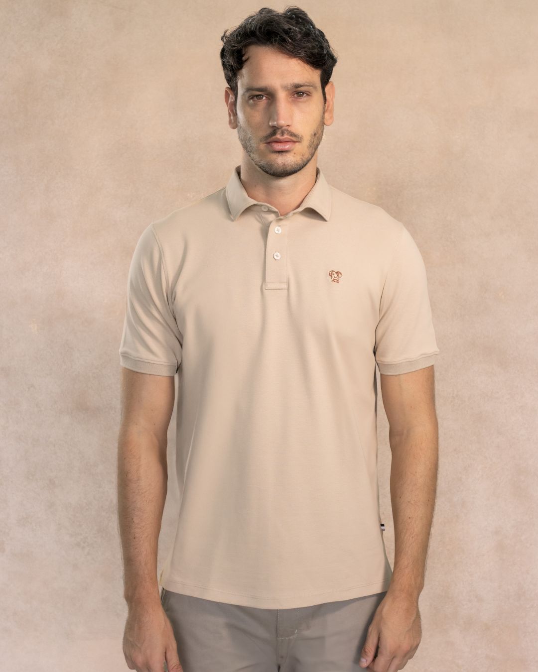 Stain-Resistant Polo with Rigid Collar Sand