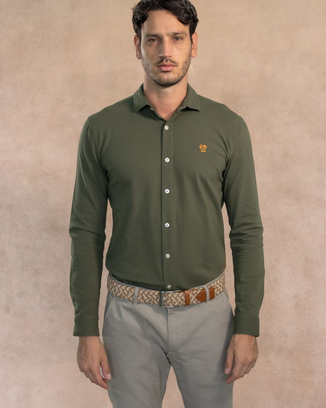 Military Green Stain-Resistant Piqué Shirt