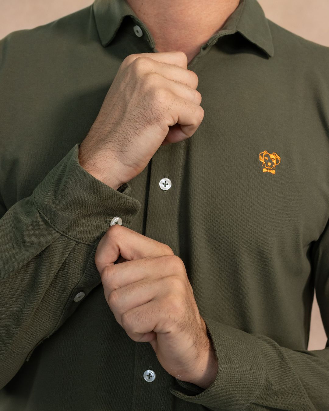 Military Green Stain-Resistant Piqué Shirt