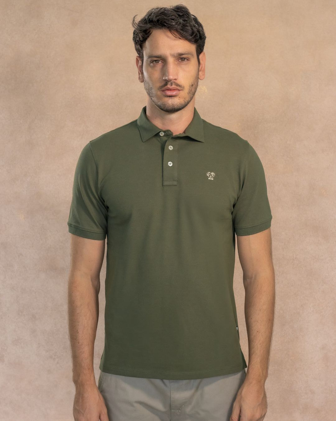 Stain-Resistant Polo with Rigid Collar Military Green