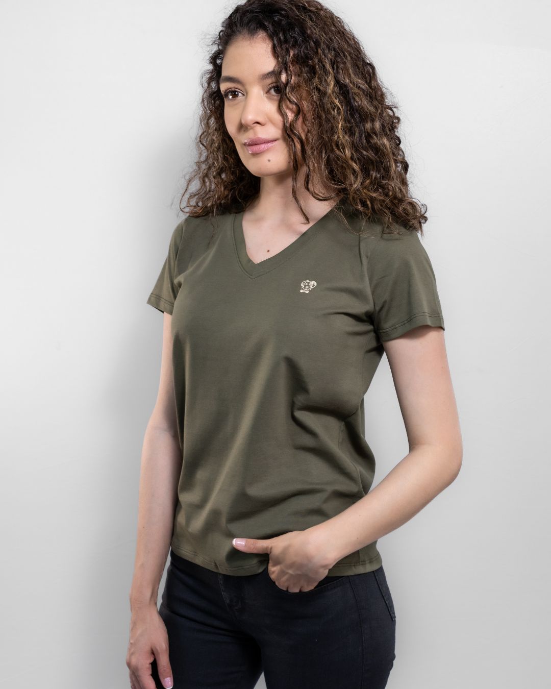 Military Green V-Collar Stain Resistant T-shirt