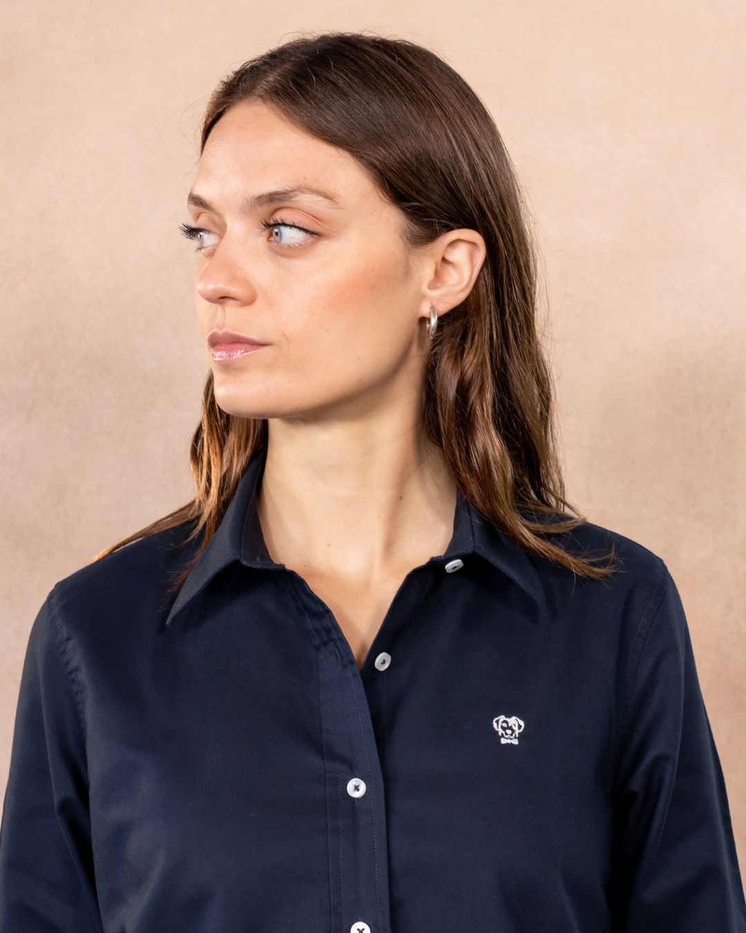 Women's Navy Blue Oxford Stain-Resistant Shirt