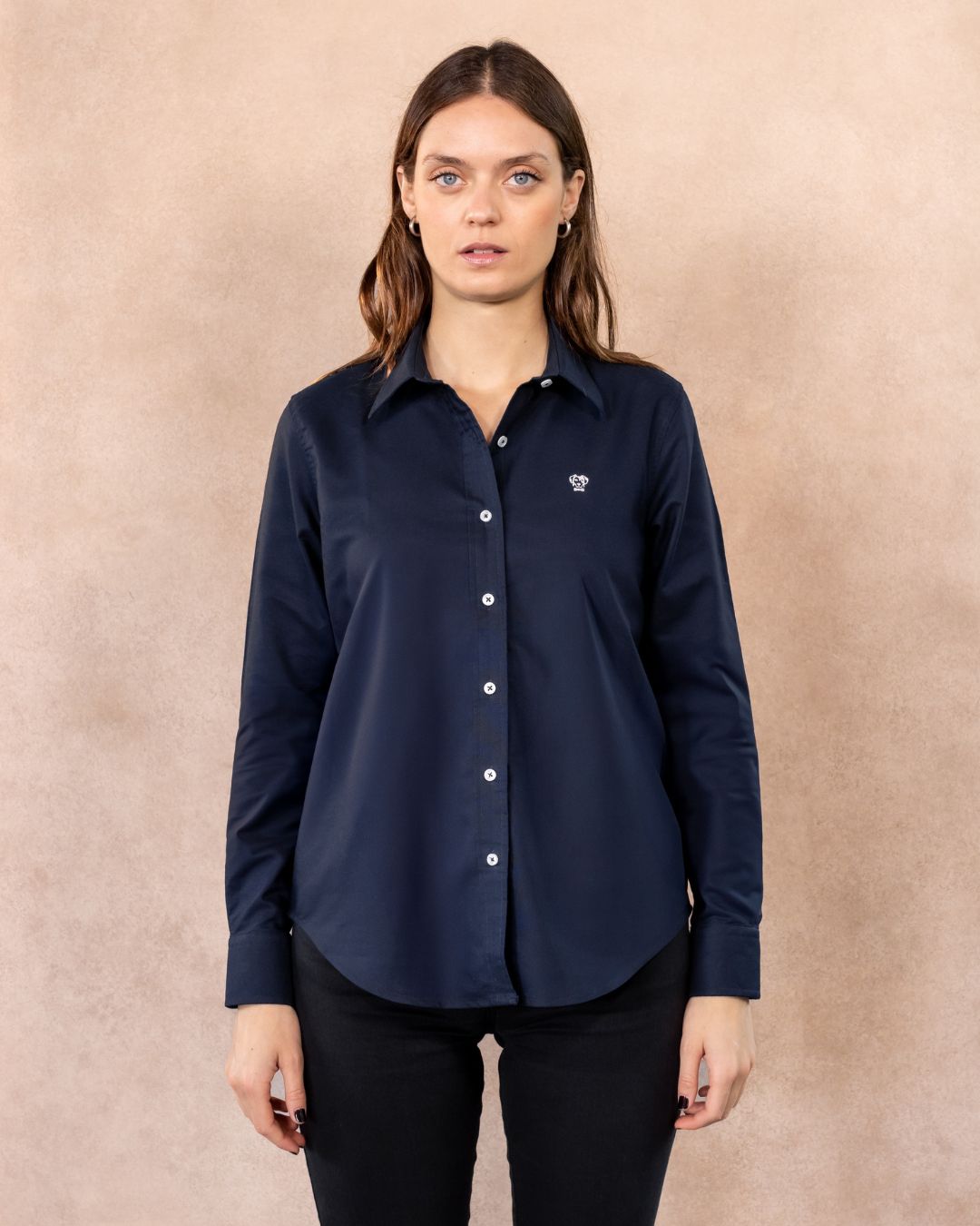 Women's Navy Blue Oxford Stain-Resistant Shirt