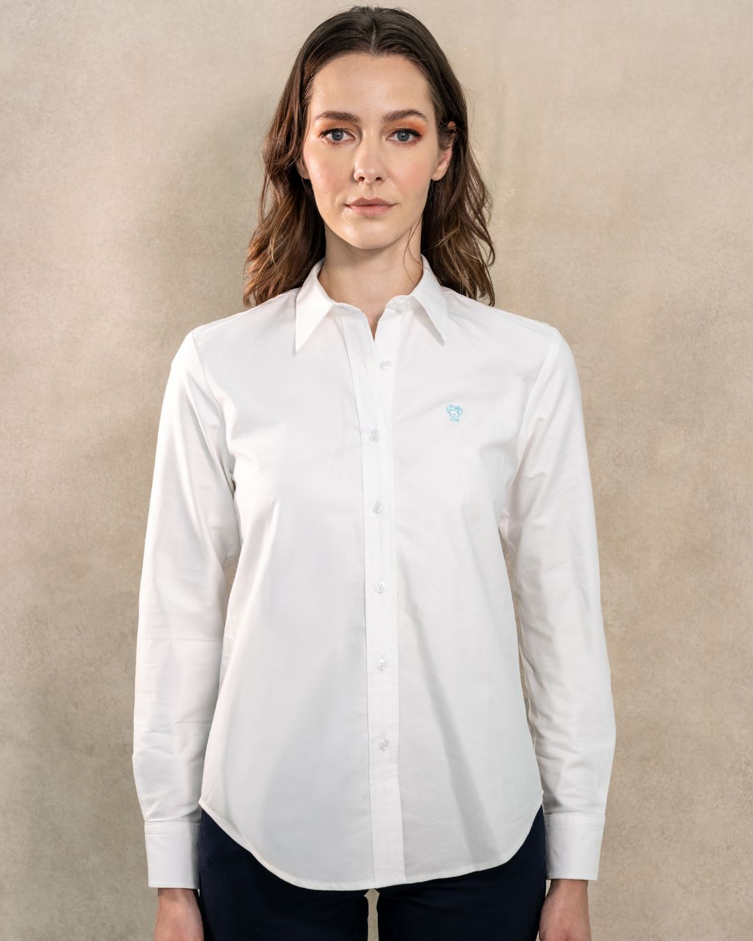 Women's Stain-Resistant Oxford Shirt – White with Mint Green Logo