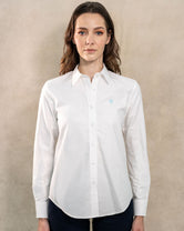 Women's Stain-Resistant Oxford Shirt – White with Mint Green Logo