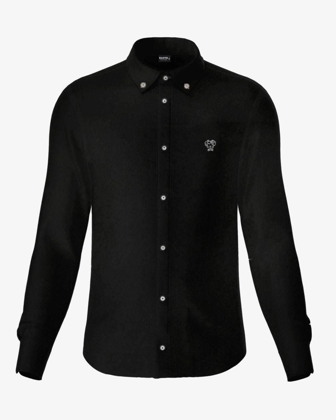Black Stain-Resistant Poplin Shirt with Light Gray Logo