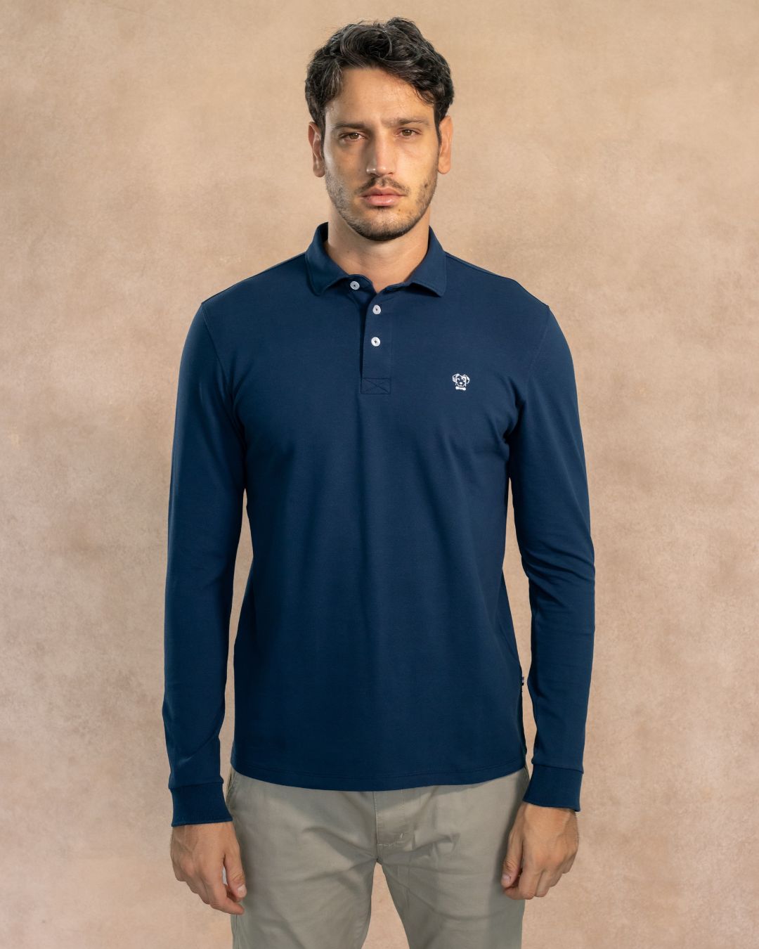 Stain-Resistant Long Sleeve Polo Navy Blue