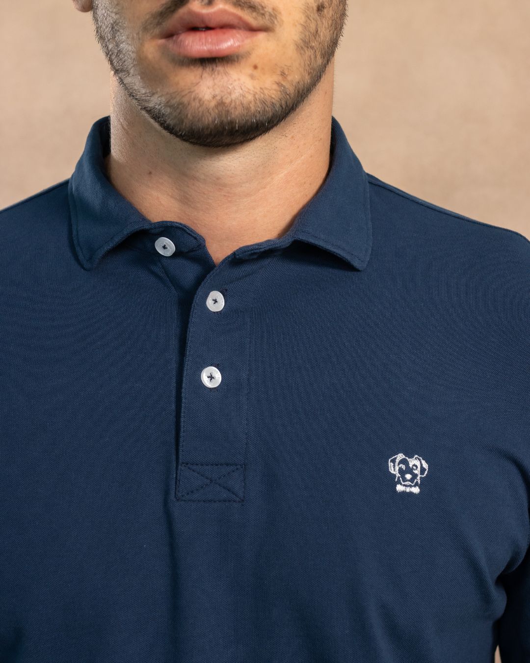 Stain-Resistant Long Sleeve Polo Navy Blue