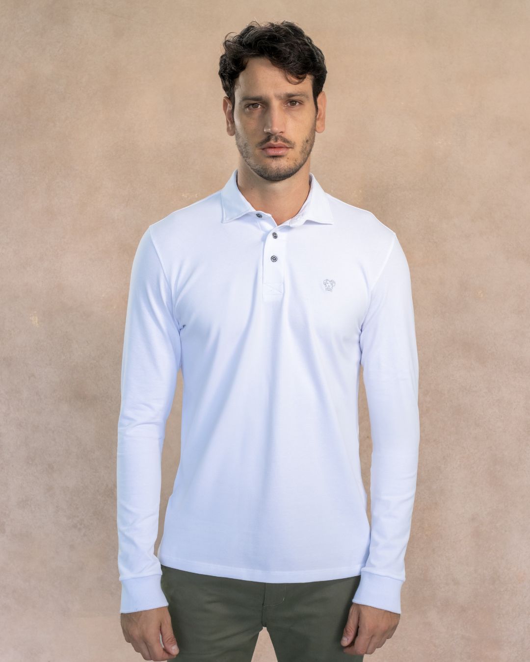 Stain-Resistant Long Sleeve Polo White