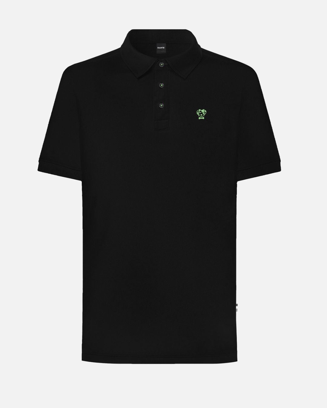 Black Stain-Resistant Polo with Green Logo Detail