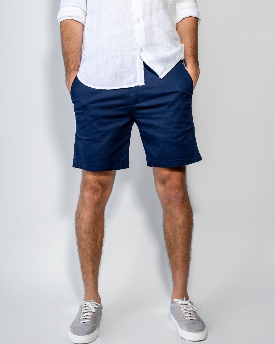 Navy Blue Stretch Shorts - Slim Fit